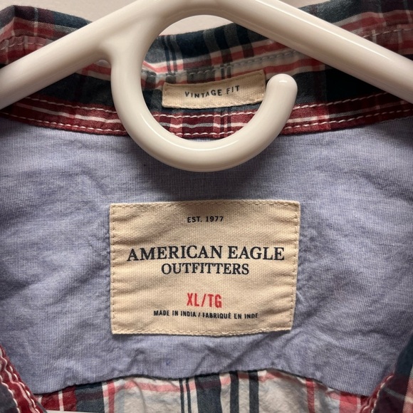 American Eagle Outfitters Red and Blue Plaid Men's Shirt Pearl snap up XL - Picture 3 of 7